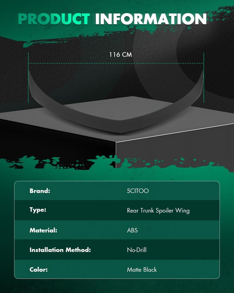 SCITOO جناح سبويلر خلفي لسيارة كاديلاك ATS سيدان 4 أبواب 2.0L قاعدة، جناح سبويلر خلفي مطفي أسود - Image 3
